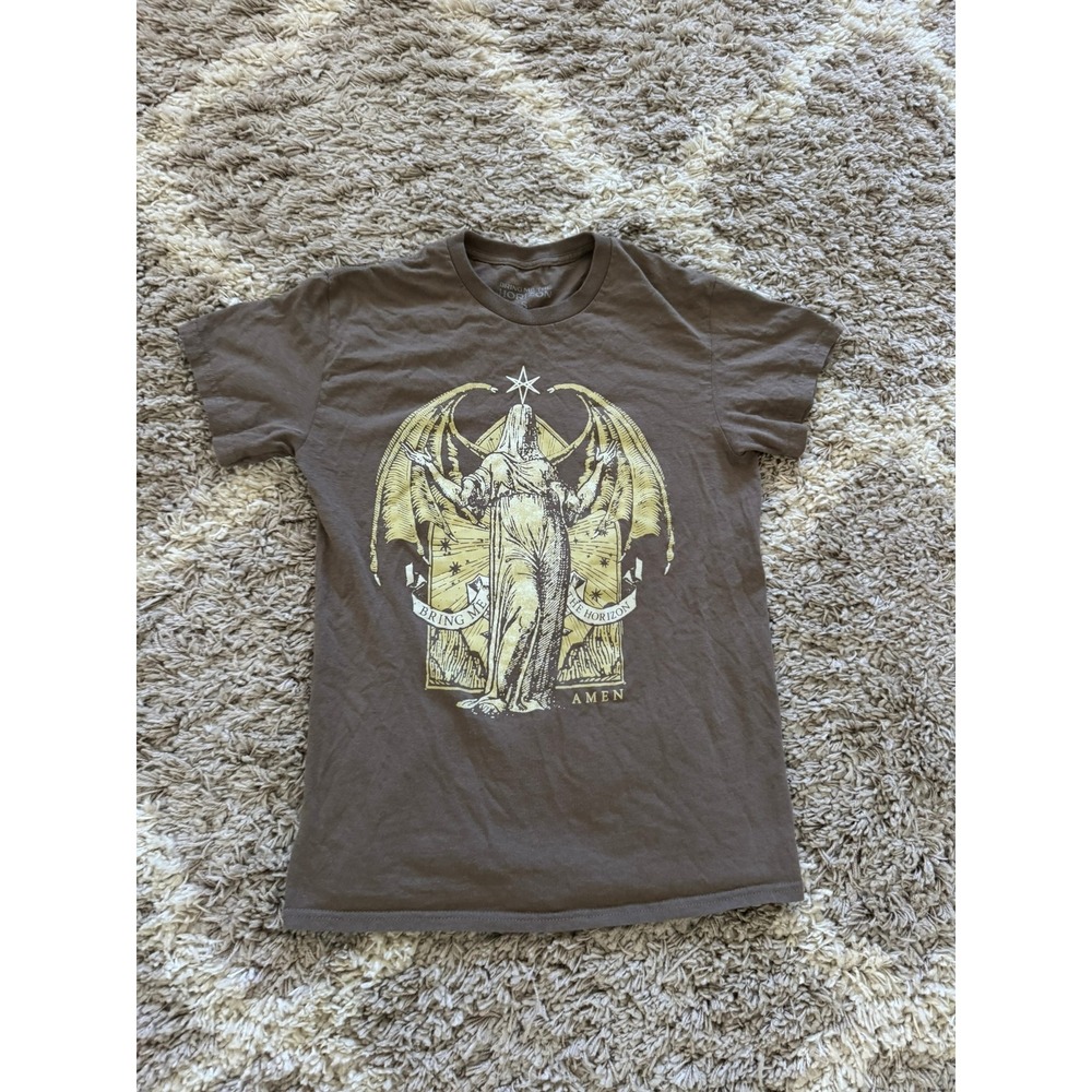 Bring Me The Horizon Amen Band T-Shirt Brown Graphic Tee Small BMTH